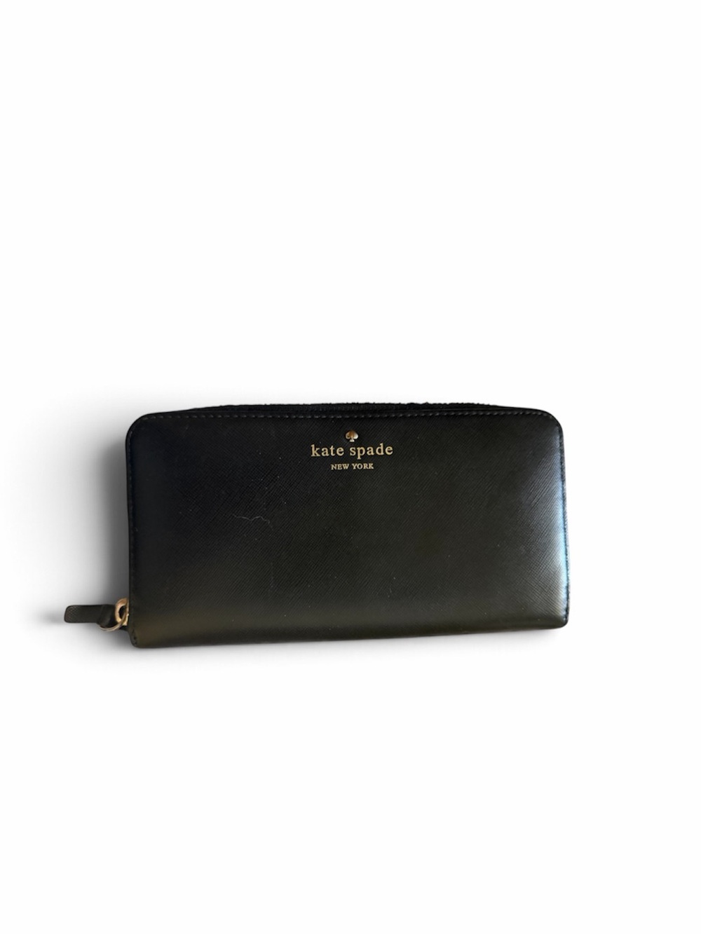 kate spade Black Gold Zip-Around Saffiano Leather Wallet